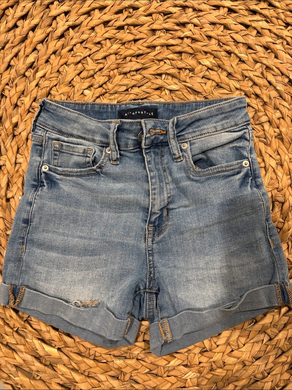 Aeropostale Women's Light Blue Rolled Hem Denim Shorts